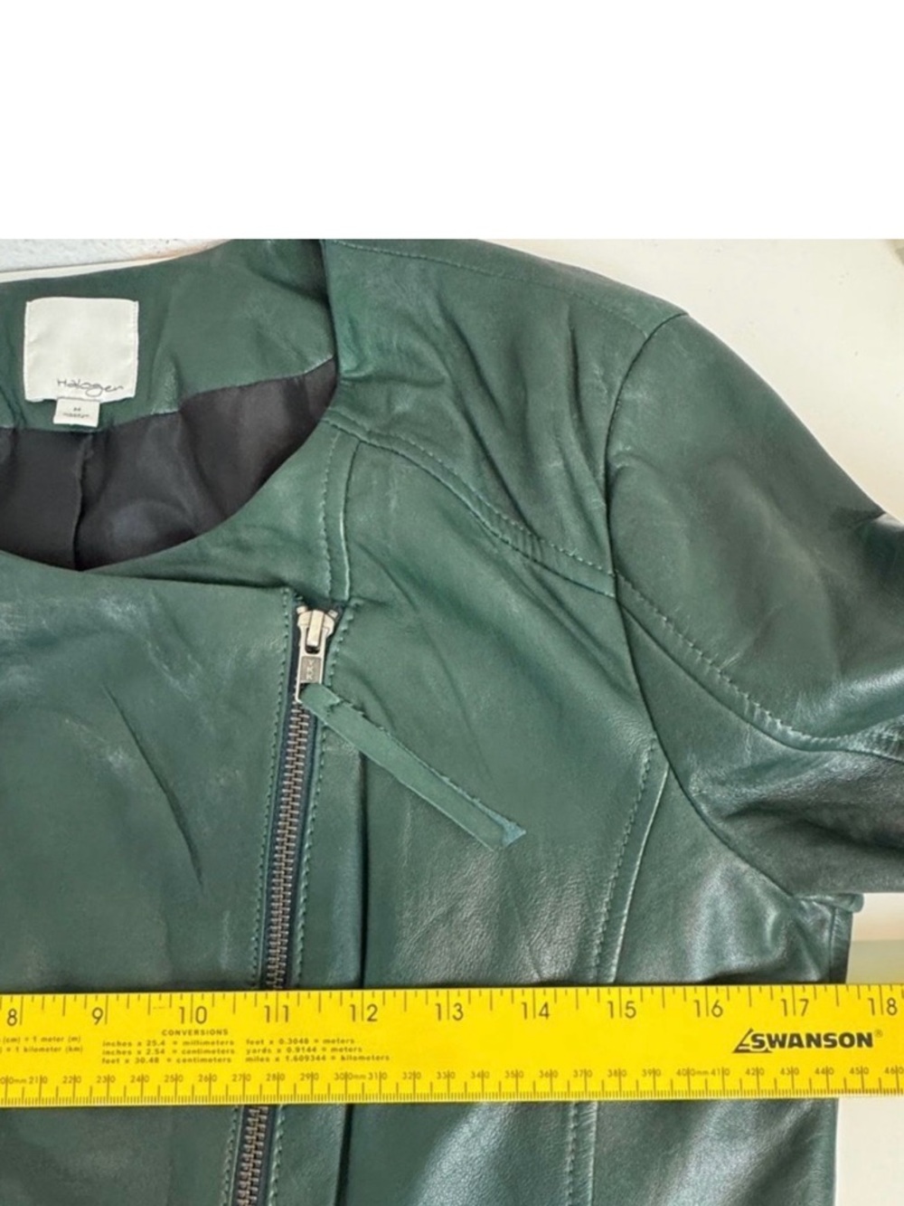 Nordstrom Halogen Quilted Green Leather Moto Jacket M - Picture 8 of 11
